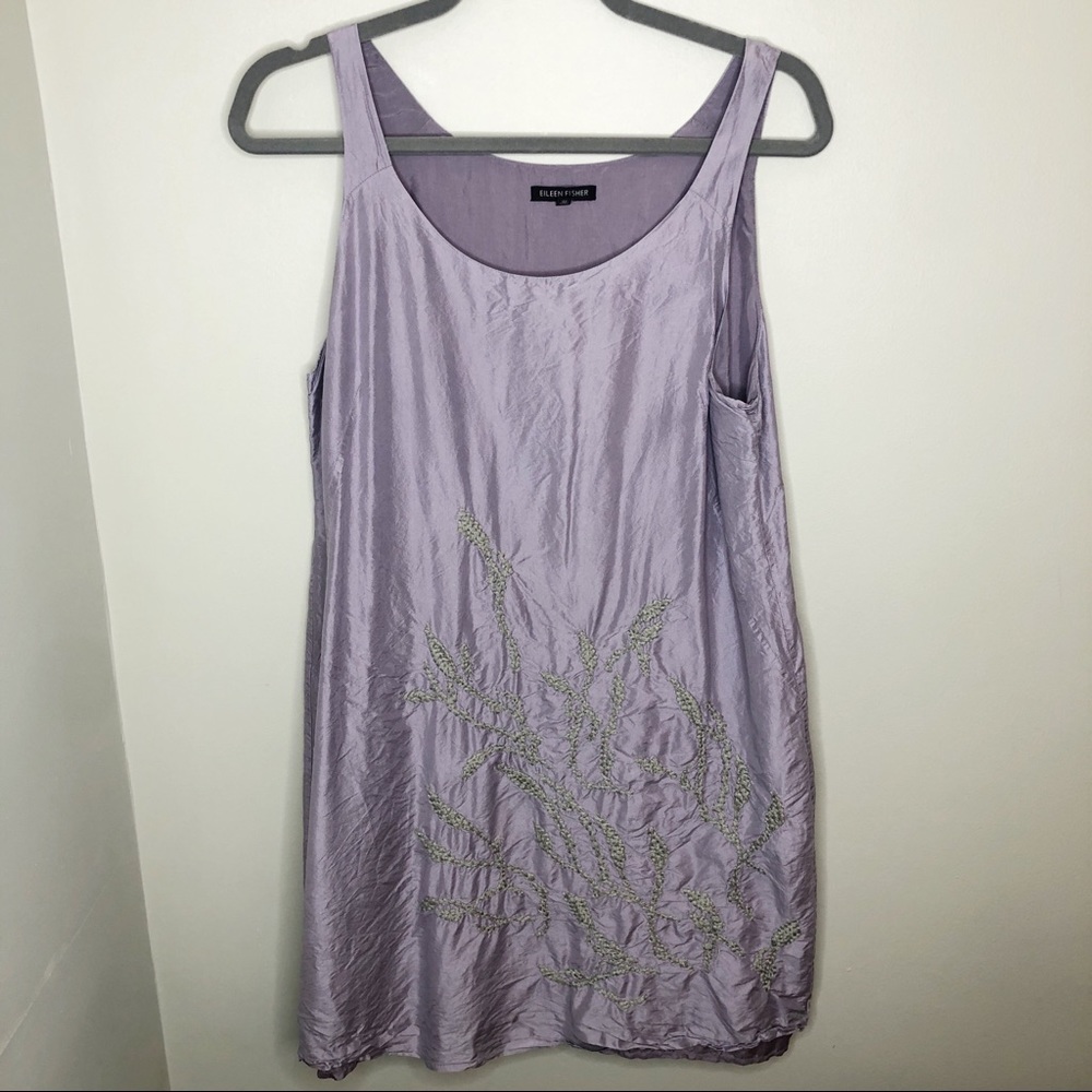 EILEEN Fisher S 100%silk purple embroidered dress